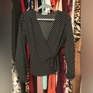 Monteau Black & White Polka Dot Wrap Top